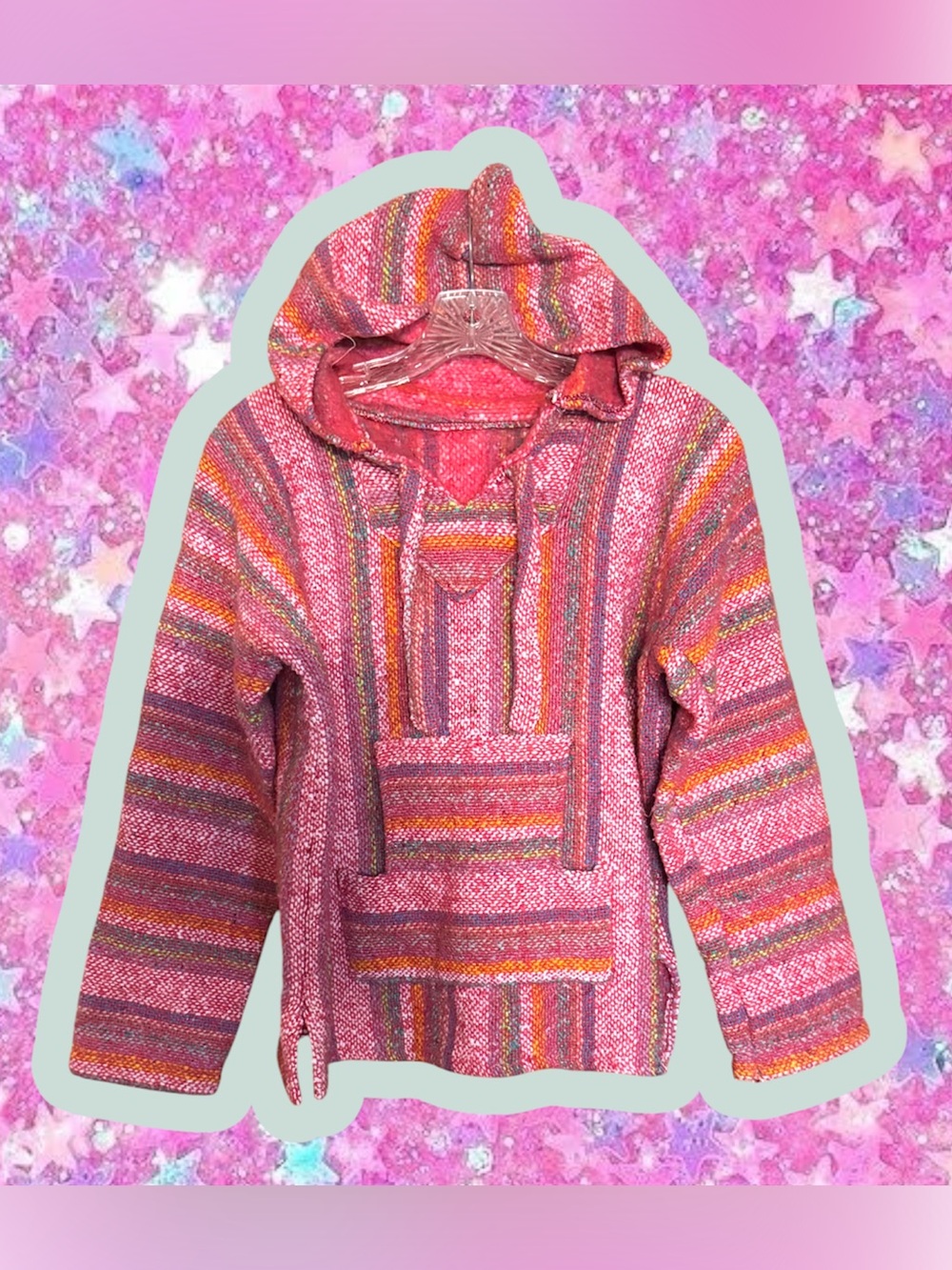 Poncho hoodie vintage 90s XS S 1990s jacket hippie boho sweater 80s pink